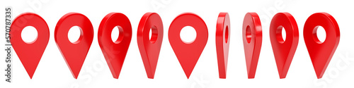3D rendering, Set of location points isolated on transparent background