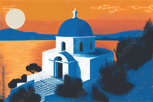 Blue and orange illustratio...