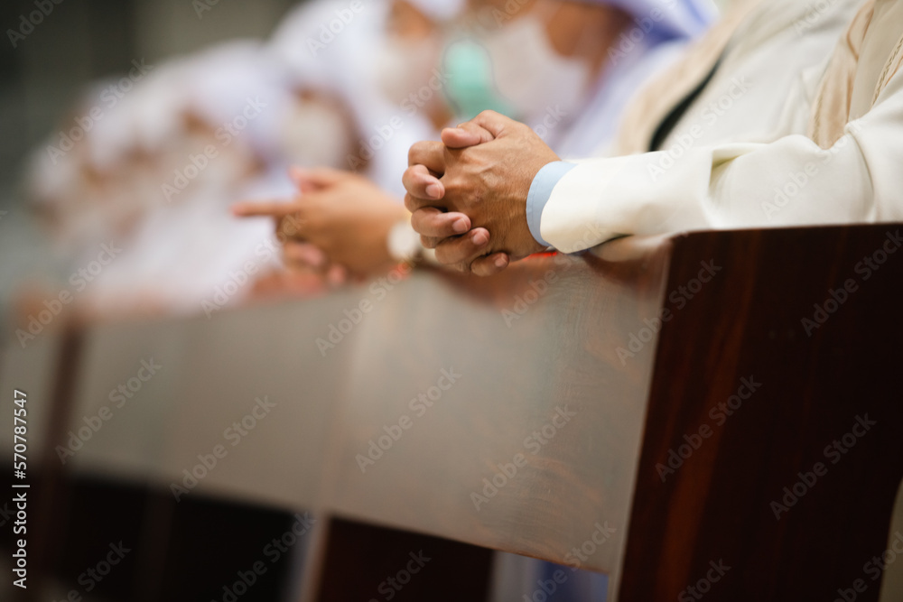 Obraz premium Prayer person hand to god at church.