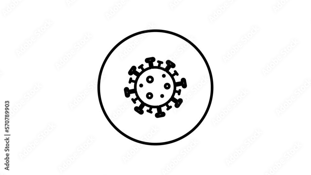 Virus cell, black and white line icon vector illustration in a circle, for web use for infection, bacteria, and illness, video animation, self drawing Virus cell, black and white line icon vector illustration in a circle, for web use for infection, bacteria, and illness, video animation, self drawing