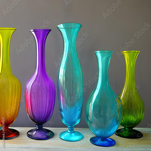A bunch of colorful crystal glasses, AI generated