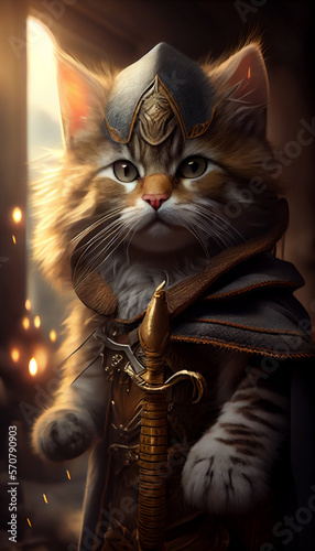 Fantasy Feline: A Kitten's Adventure in a Magical World, A Cat's Epic Journey Through a Fantasy Land, Whiskers in Wonderland: A Cat's Tale of Fantasy and Adventure, Generative AI photo