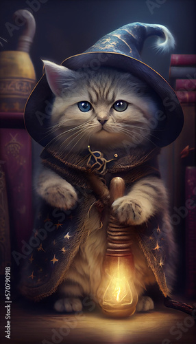 Fantasy Feline: A Kitten's Adventure in a Magical World, A Cat's Epic Journey Through a Fantasy Land, Whiskers in Wonderland: A Cat's Tale of Fantasy and Adventure, Generative AI photo