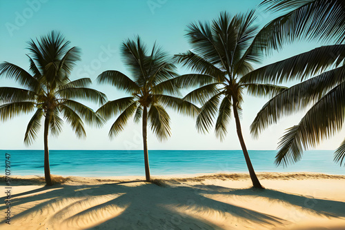 An image depicting three palm trees on the beach (a.i. generated)