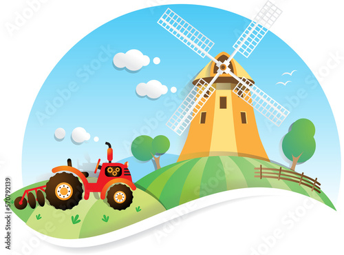 Farm cartoon background vector illustration