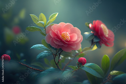 Tela Camellia Flowers, Illustation, Generative AI