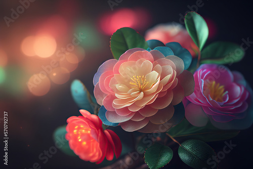 Camellia Flowers, Illustation, Generative AI