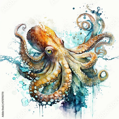 Octopus Illustration Swimming in the Ocean