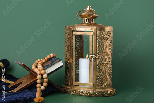Golden islamic lantern with...