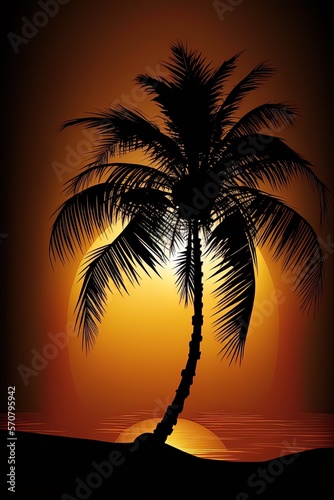silhouette palm trees on sunset background lovely beautiful clean concept design with copy space for banner template generative ai © Arisctur
