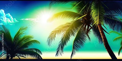 silhouette palm trees on sunset background  lovely beautiful clean concept design with copy space for banner template generative ai