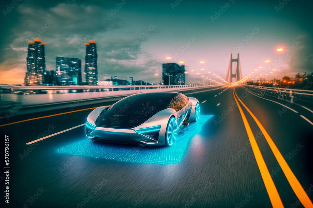 Fast Electric Car With Luxury Futuristic Autonomous Sensor Software ...