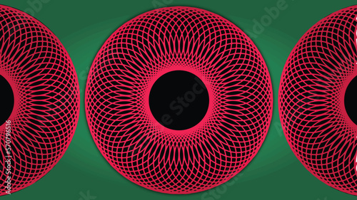 Vector illustration pink and black circle mandala isolated on Pea green background. In the middle a hole. Use for desktop wallpaper, banner, business, etc.