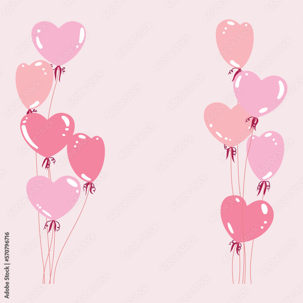 hearts of balloons in flat style.Bunch of balloons for love, birthday and party. flying ballon with rope hearts of balloons in flat style.Bunch of balloons for love, birthday and party. flying ballon with rope