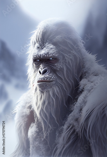 Portrait of the mythical creature called the Yeti. Generative AI.