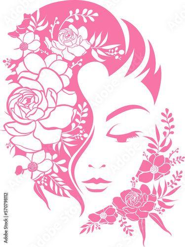 Beauty woman silhouette with flower logo design on white background vector illustration
