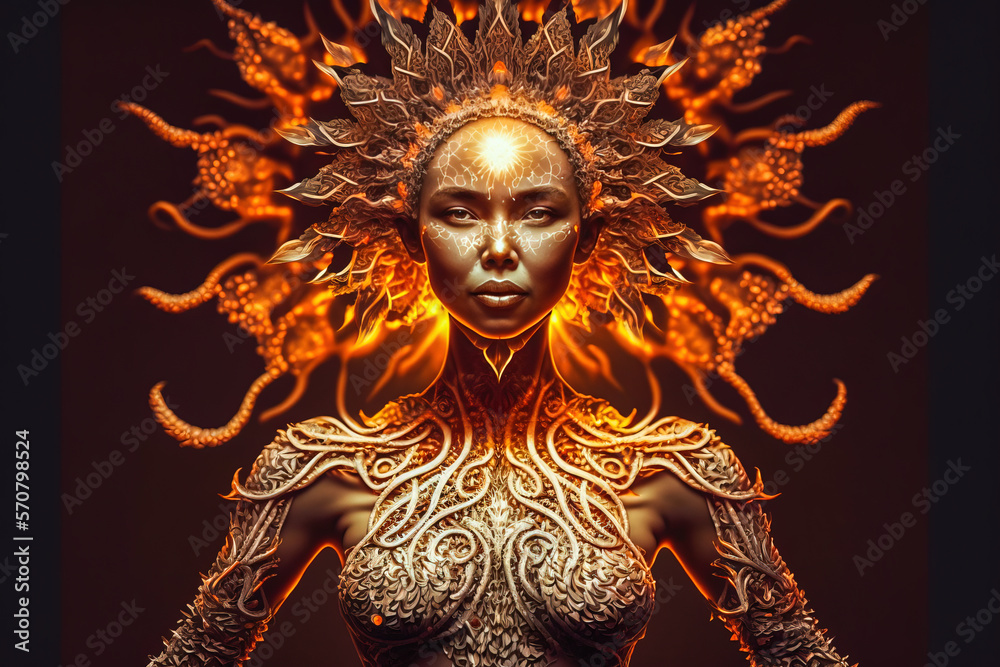 Fantastic solar goddess. Post-processed generative AI