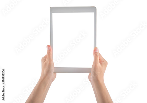Hand and ipad on white background