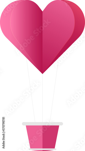 Flying folded heart hot air balloon for sending love gift concept.
