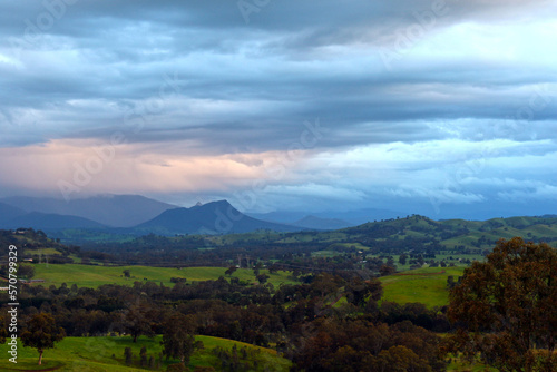 Australian Farm Landscape with Mountains in the Background