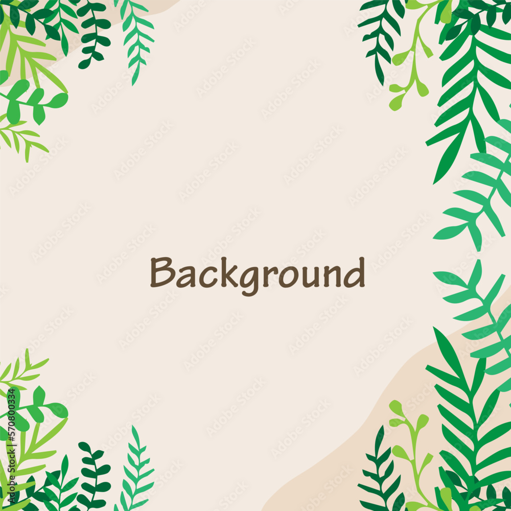 Obraz premium Spring green square backgrounds. Minimalistic style with floral elements and texture. Editable vector template for card, banner, invitation, social media post, poster, mobile apps, web ads