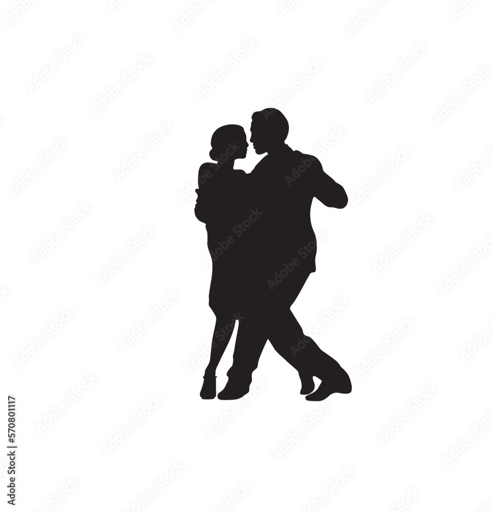Silhouette of tango dance pair. Couple dancers. Argentine tango, bachata, kizomba. Black silhouette on  white background,  logo