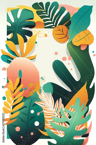 Wallpaper Mural Trendy Summer Tropical Leaves Design. Floral seamless pattern. Doodle vector background with leaves. Colorful tropical illustration. Generated by AI Torontodigital.ca