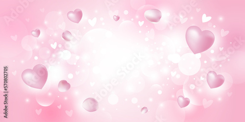 Abstract pink bokeh lights with hearts background with copy space vector illustration