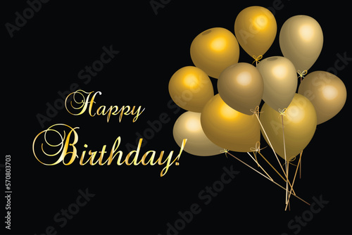 Happy birthday gold balloons luxury card background with copy space vector image design photo