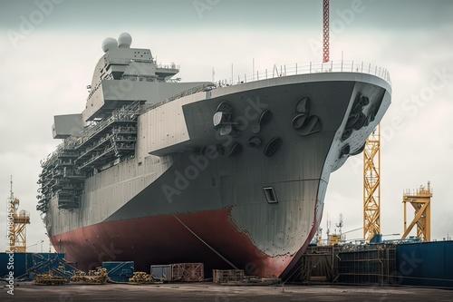 Billede på lærred Naval Shipbuilding: Vessel Nears Completion After Months of Hard Work
