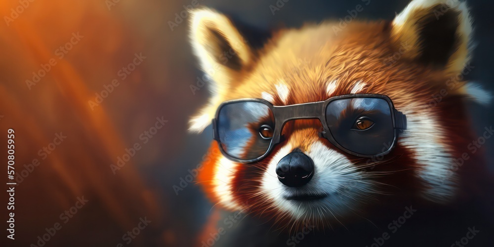 Obraz premium cute red panda wearing summer sunglasses, summer background, Generative AI