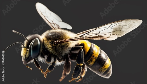 The Beauty of the Buzz, An Intimate Macro Look at the Mighty Bee. Generative ai photo