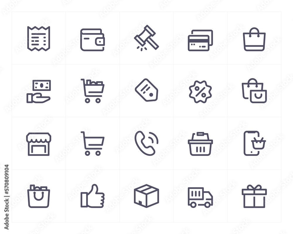Shopping and commerce line icon set Shopping and commerce line icon set