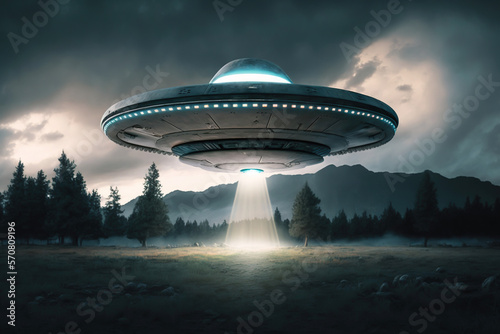 UFO Hovering Above the Field Created with Generative AI Technology