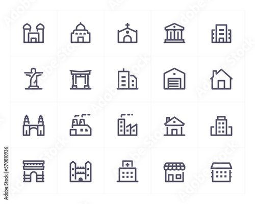 Building and Landmark line icon set