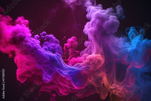 Ai generate colorful smoke on dark background.