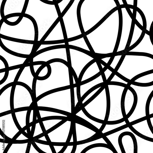 black and white doodle thread tangle seamless pattern for fabric or wrapping paper