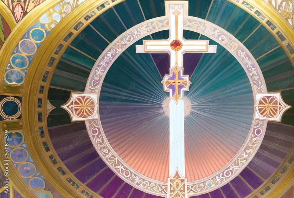Obraz premium Christian Cross Neon Futuristic Abstract Cyberpunk. Palm Sunday, Good Friday Concept. Ai generated