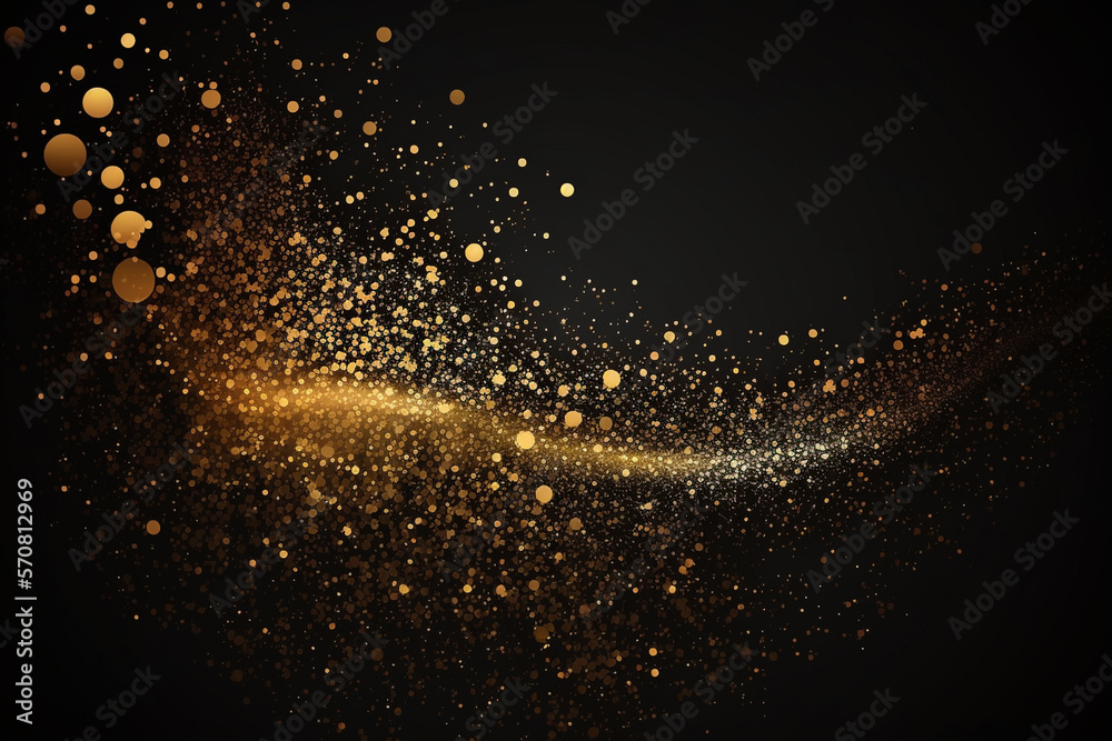 Gold Glitters Light On Dark Background. Minimalist Background Gold Glitters. Generative AI.
