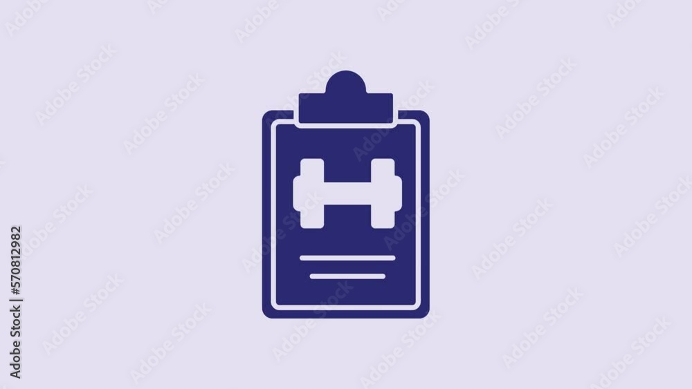 Blue Sport training program or fitness plan icon isolated on purple background. 4K Video motion graphic animation Blue Sport training program or fitness plan icon isolated on purple background. 4K Video motion graphic animation