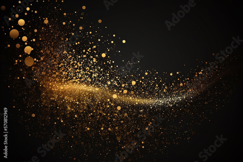 Gold Glitters Light On Dark Background. Minimalist Background Gold Glitters. Generative AI.
