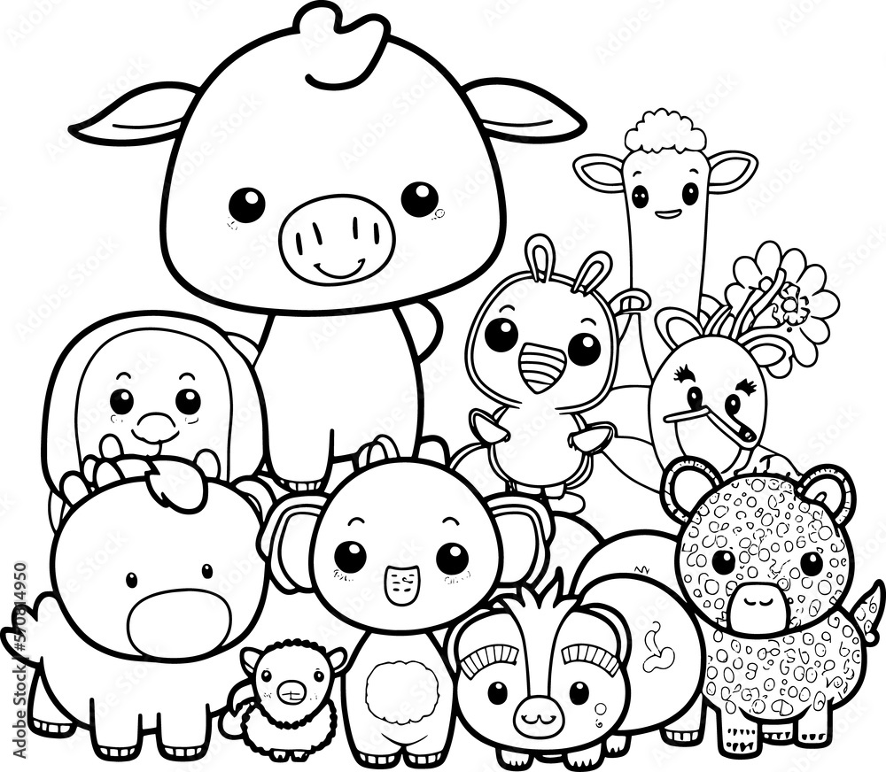 black and white coloring page for kids, line art, simple cartoon style ...