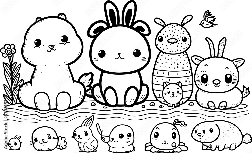 black and white coloring page for kids, line art, simple cartoon style ...