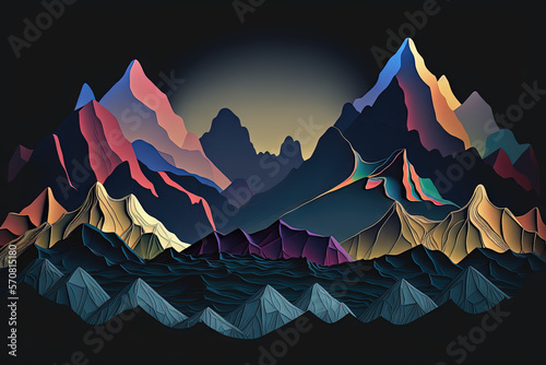 Paysage de montagne Popart avec beaucoup de couleurs. Id  al comme fond d   cran  carte postale.