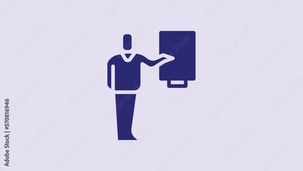 Blue Museum guide icon isolated on purple background. 4K Video motion graphic animation Blue Museum guide icon isolated on purple background. 4K Video motion graphic animation