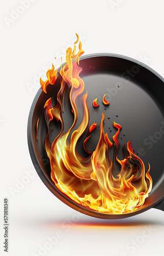 frying pan with flames of fire, warming up