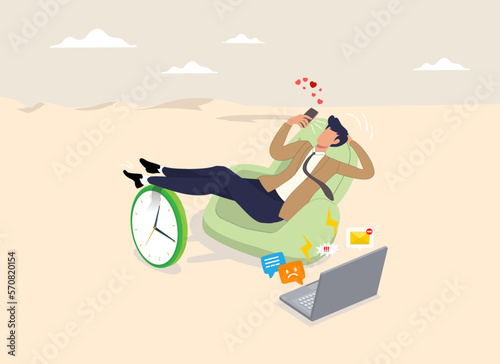 Procrastination and laziness. Wasted time, procrastination or slow life, lazy to work, low productivity or efficiency, self discipline problem