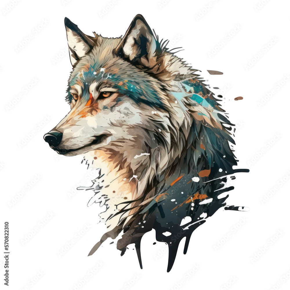 Wolf Sticker. Generated AI Illustration.