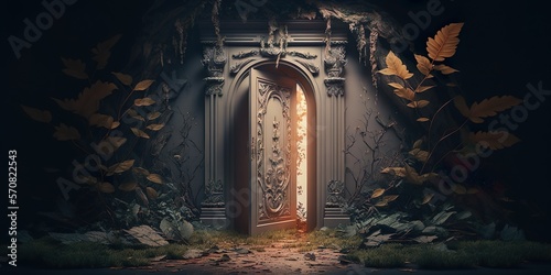 A secret entrance into a mysterious world. Generative AI photo
