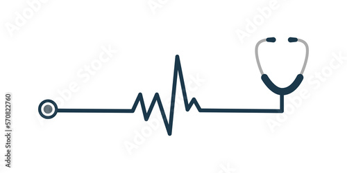 Stethoscope and Heartbeat graph pulse isolate on transparent background.